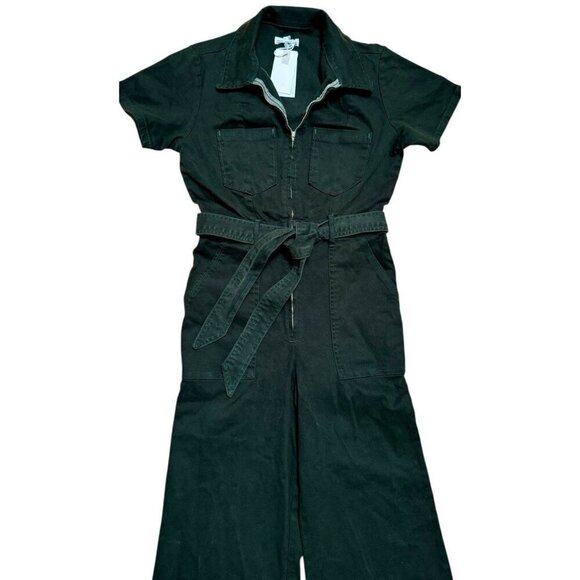 GOOD AMERICAN Sz 2 / M Jumpsuit Fit For Success Palazzo Denim Belted Green Retro - Picture 4 of 10